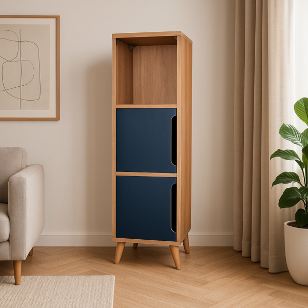 Meuble colonne compacte avec 2 compartiments fermés et 1 niche ouverte