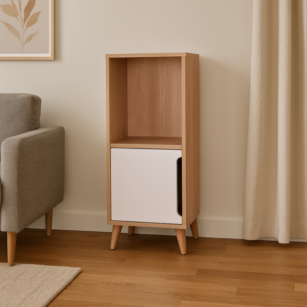 Meuble colonne compacte avec une niche ouverte et un compartiment fermé