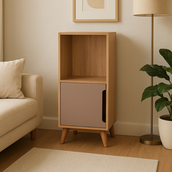 Meuble colonne compacte avec une niche ouverte et un compartiment fermé