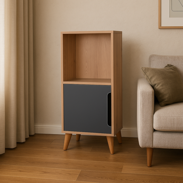 Meuble colonne compacte avec une niche ouverte et un compartiment fermé