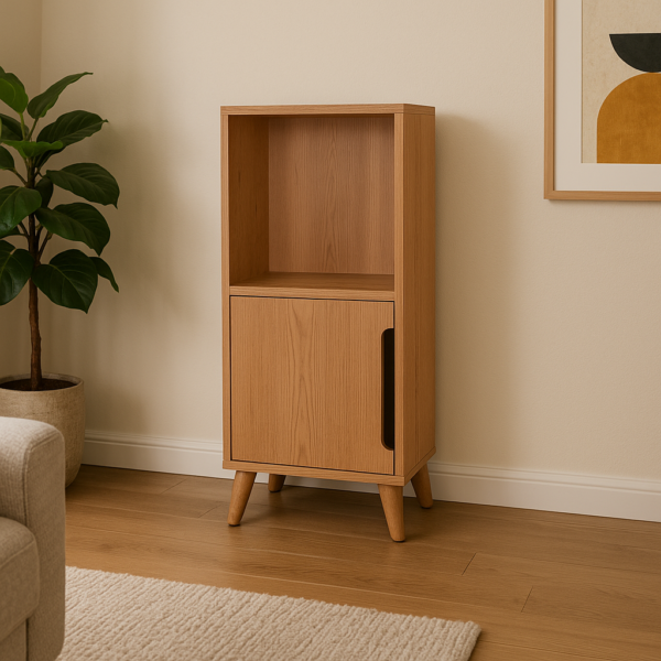 Meuble colonne compacte avec une niche ouverte et un compartiment fermé