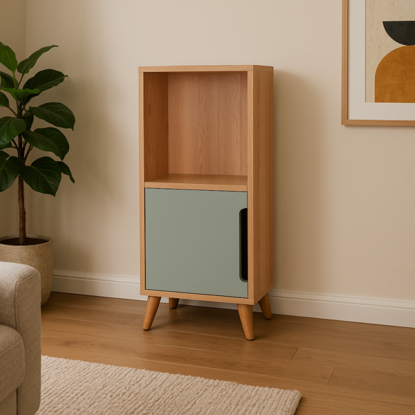 Meuble colonne compacte avec une niche ouverte et un compartiment fermé